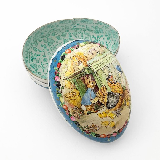 4-1/2" Peter Rabbit Ginger and Pickles Papier Mache Easter Egg Container ~ Germany